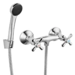 RETRO armatura za tuš dvoročna komplet (gibljiva cev 150 cm, prha, držalo za tuš) krom