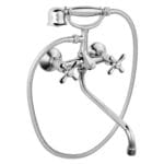 RETRO armatura za umivalnik / kopalno kad dolga dvoročna komplet (gibljiva cev 150 cm, prha, držalo za tuš) krom