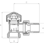 Termostatski ventil z regulacijo kotni 3/4"