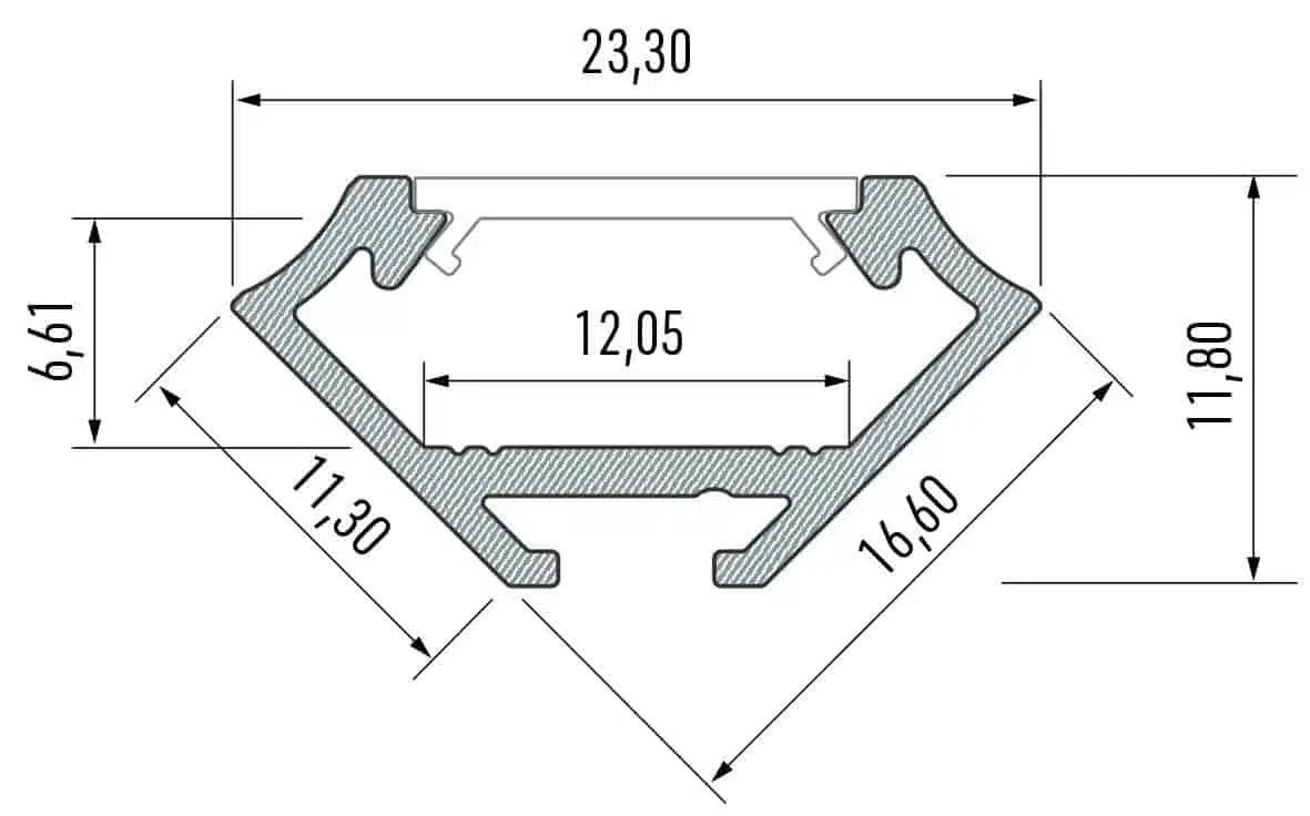 aluminijasti LED profil 45°