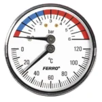Ferro termomanometer 63 mm, aksialni priključek 1/2", 0–6 bar, 0–120 °C